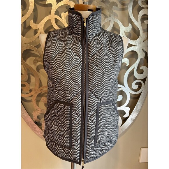 J. Crew Gray & White Herringbone Quilted Puffer Down Vest Women's Size xs - Picture 1 of 10